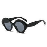 (6 PACK) Wholesale Sunglasses New Arrival Fashion Women Unique Oval Trendy 2024 - BulkSunglassesWholesale.com - Shiny Black Frame Black Lens